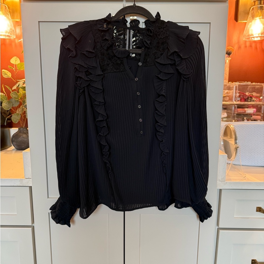 Elegant Anthro Navy Ruffled Women's Top